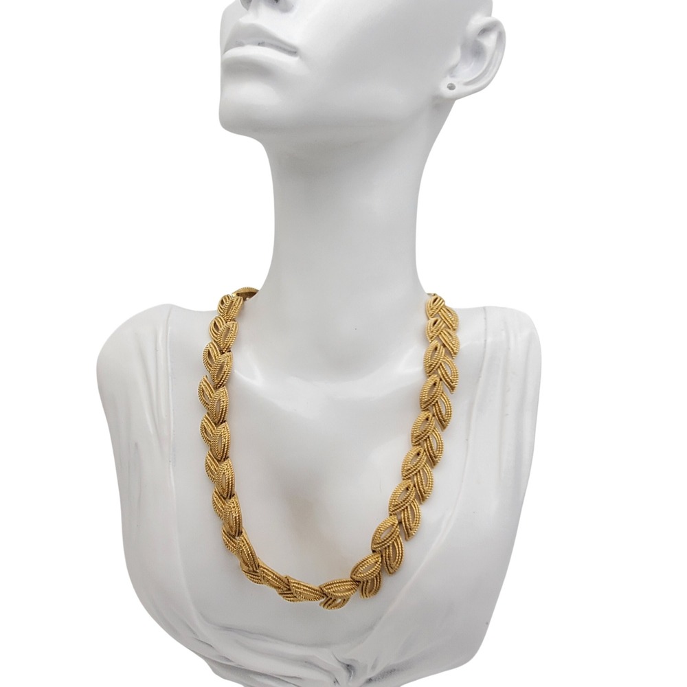 Trifari Choker Necklace Gold Tone Braided Leaf Ball Openwork Oval Adjustable Vtg